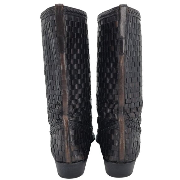 Vintage Bally Italy Full Hand Woven Calfskin Boots Mens 8.5 Dress Western Cowboy - Picture 11 of 15